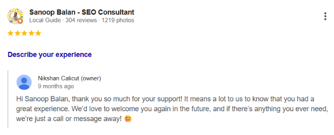 Nikshan Calicut Owner Response
